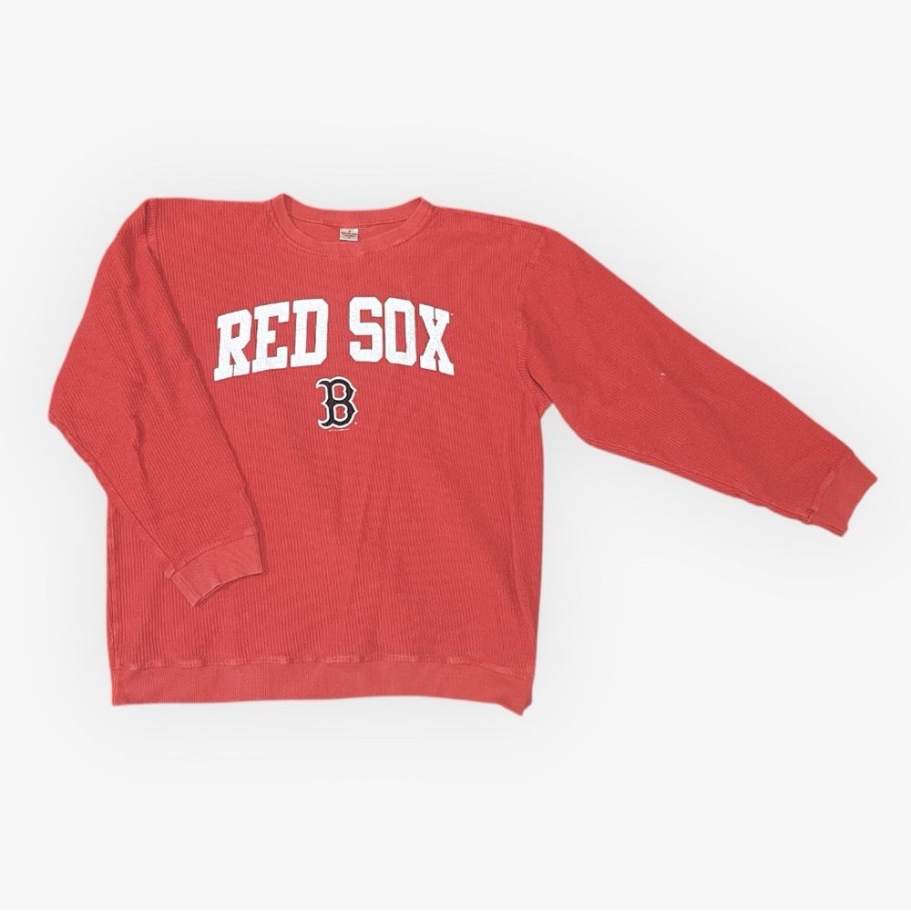 Boston Red Sox Baseball Soft Red Ribbed Women’s Crewneck Pullover Sweater